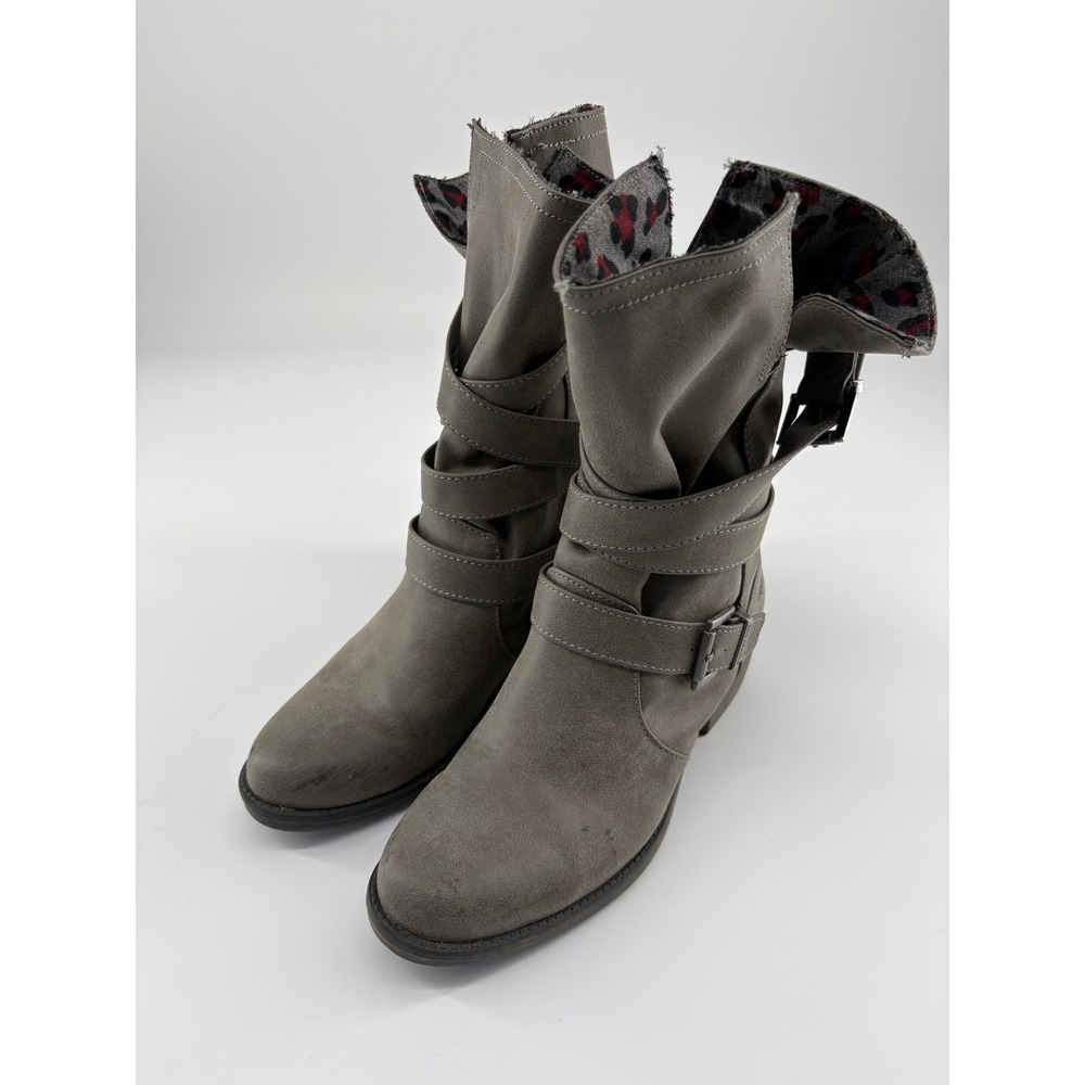 Rocket Dog Truly Western Boots Charcoal Gray Mid Calf Buckle Straps Women's 8